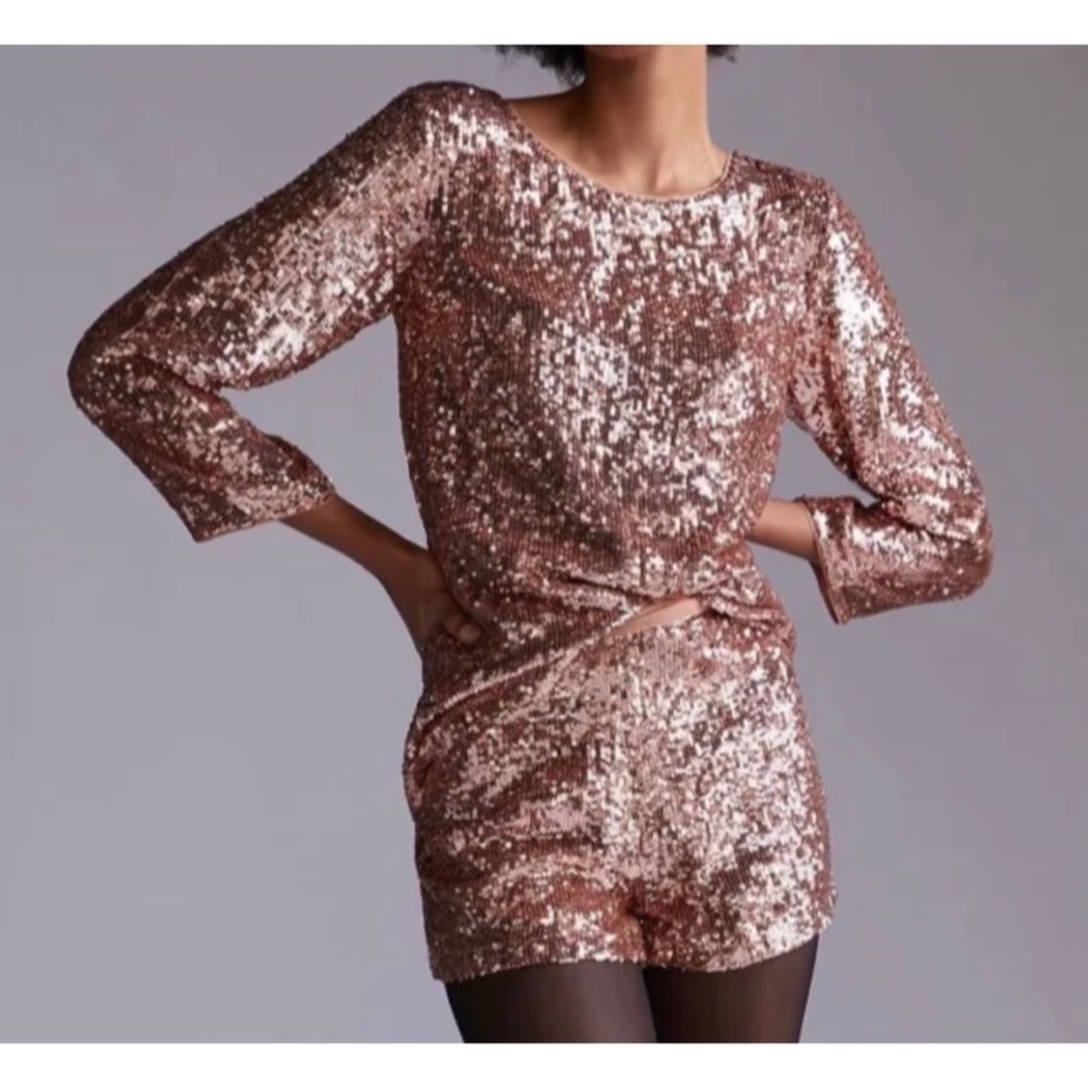 NEW ANTHROPOLOGIE Pink Sequined Short Set